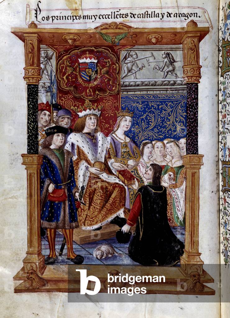 Immagine di Dipinto "Marcuello presenta il suo libro a Ferdinando II d'Aragona" 1401 di Unknown Artist