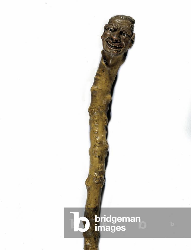 French revolution: cane with human head, 18th century (wooden)