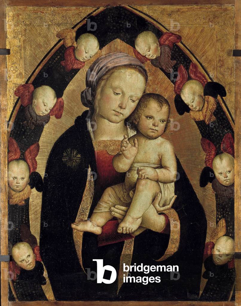 The Virgin and Child surrounded by cherubins, Altarpiece, 15th century (oil on canvas)