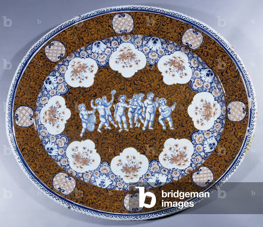 Decorative Arts: Faience dish decorated by children musicians (ceramic)