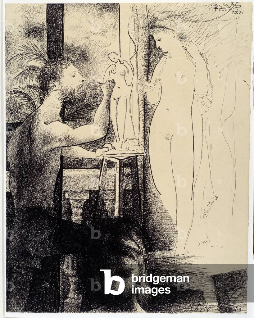 Image de Dessin représentant Le sculpteur et son modele. Dessin de Pablo Picasso (1881-1973) 1931 par Pablo Pi