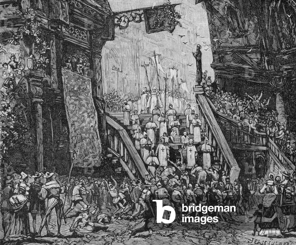 During a religious procession in Paris (engraving)