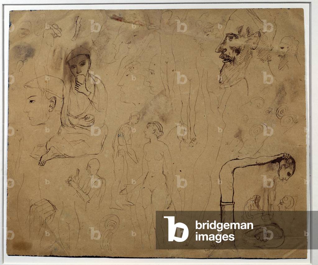 Scheda di studio: il vecchio ebreo, pomello di canna e sagome varie, 1903 (disegno)