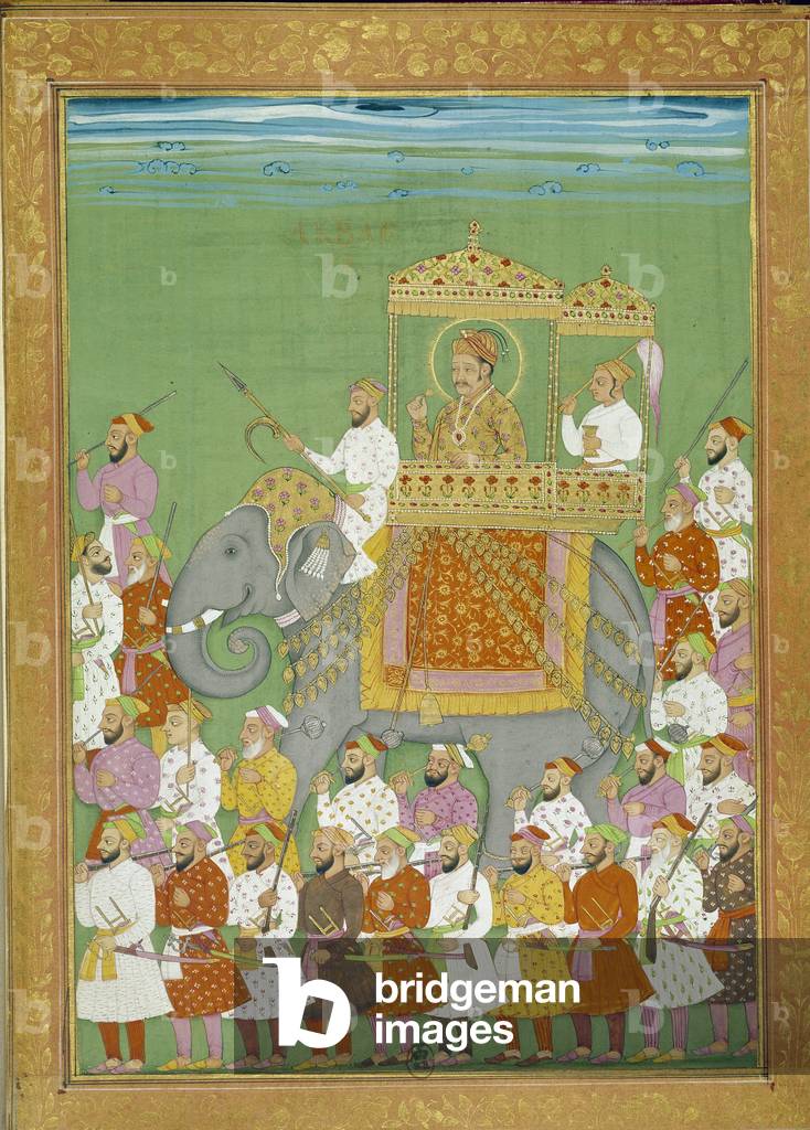 Image de Peinture représentant Le sultan Akbar chevauche un éléphant à la cour de Shah Alem 1501 par Indian Sc
