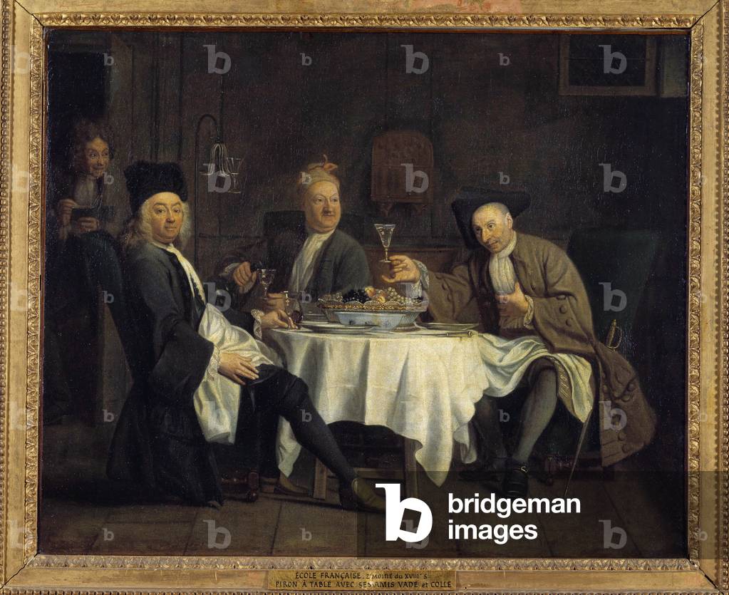 Wine drinkers once said the poet Alexis Piron at table with his friends Jean Joseph Vade and Charles Colle, 18th century (oil on canvas)