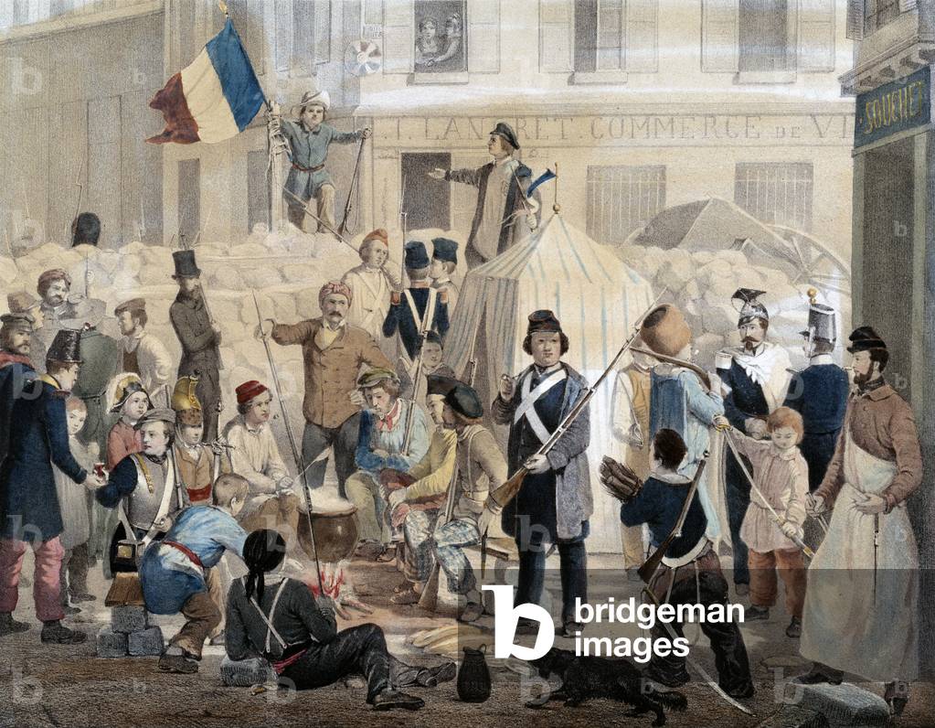 Revolution of 1848: Barricade de la rue Coquenard (February 25, 1848), 1848 (engraving)
