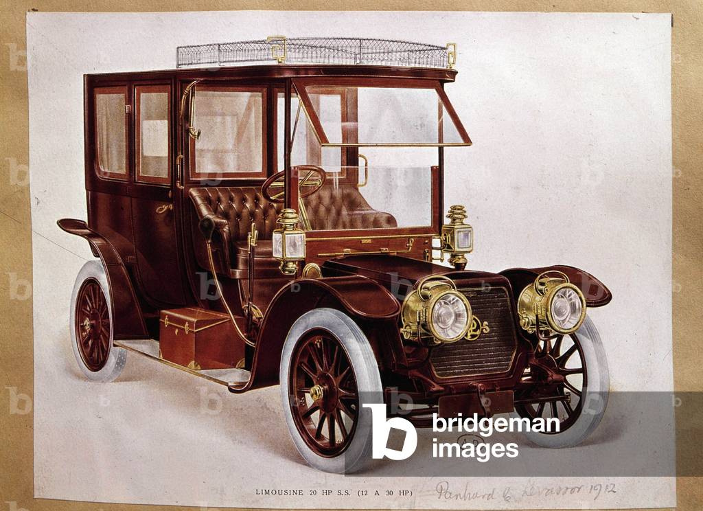 Automotive: 20 HP Limousine car model of Panhard and Levassor production, 1912 (litho)