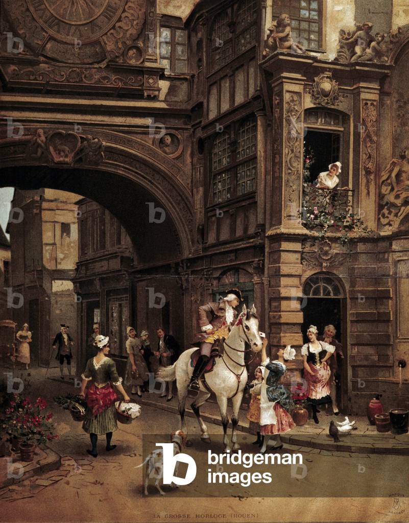 View of rue de l'Horloge in Rouen in the 18th century, 19th century (oil on canvas)
