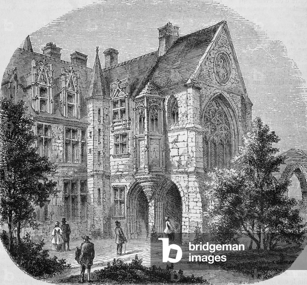 Turret of the hotel de Cluny in Paris in the 19th century (engraving)