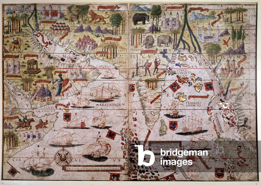 

Die Indes Portugiesische Seefahrtatlas. Seite des Manuskripts von 1519 (Miniatur)