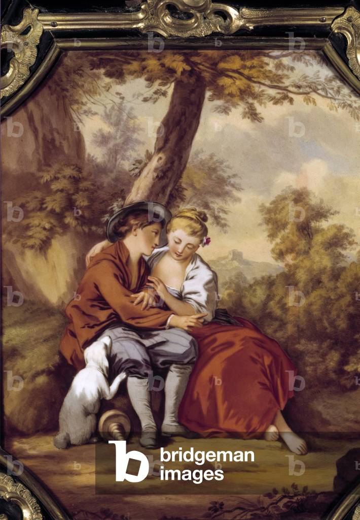 Bucolic scene with two shepherds whispering in the ear, c.1859 (oil on canvas)