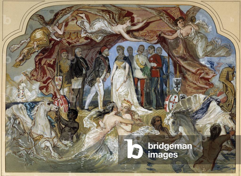 Allegory for the inauguration of the Suez Canal The Impress Eugenie at Port Said (Port-Said) on November 17, 1869 (w/c)