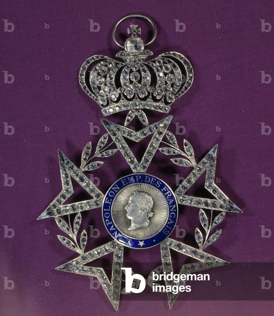 Cross of the Legion of Honour in rhinestones with portrait of Emperor Napoleon I (1769-1821), 19th century