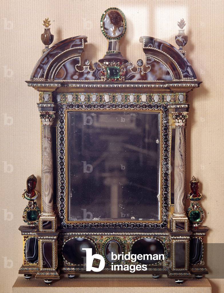 Mirror in rock crystal, enamel and gold said of Marie de Medicis, c.1630.