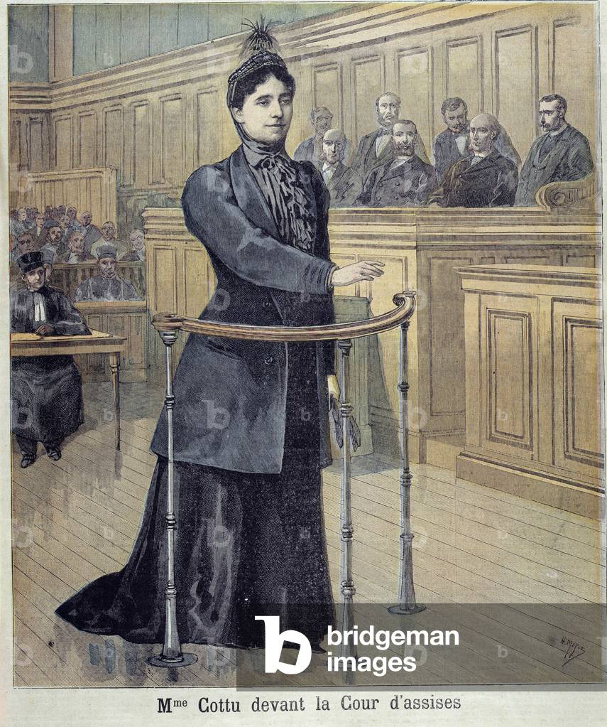 The wife of the accused Henri Cottu, testified before the Assize Court, 1893 (engraving)