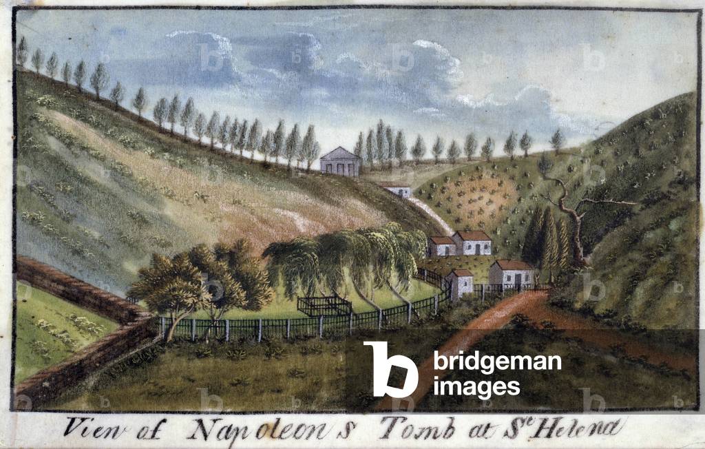 View of the island of Saint Helene with the tomb of Emperor Napoleon I (1769-1821) Watercolour c.1821, 19th century (watercolour)