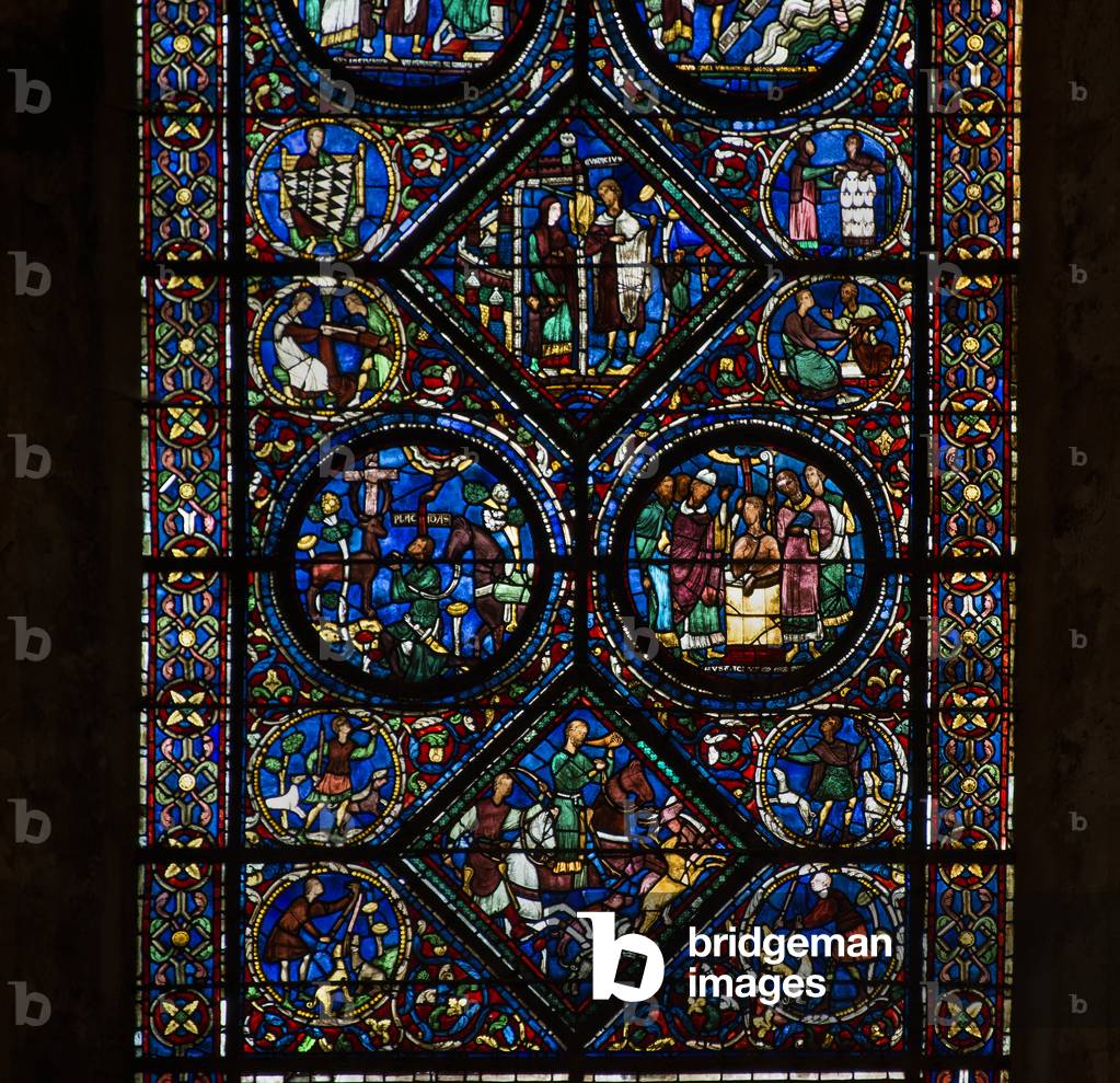 Cathedral of Chartres: life of Saint Eustache, low detail, 13th century (stained glass)