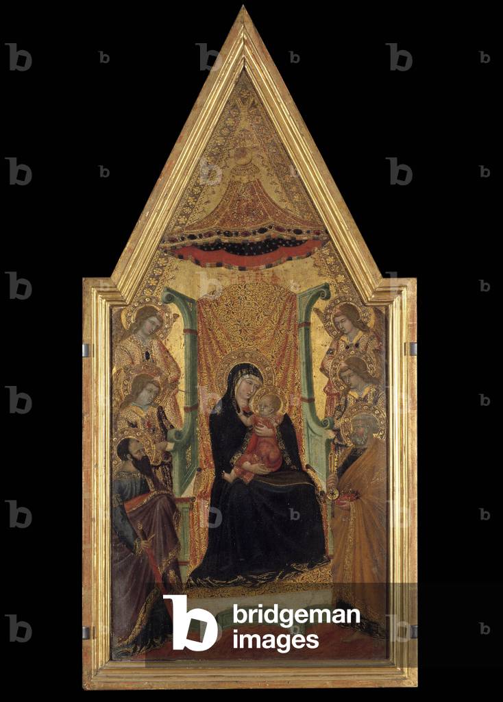 The Virgin in majesty between Saint Paul, Saint Peter and four angels altarpiece of the master of Santa Maria, 14th century (painting)