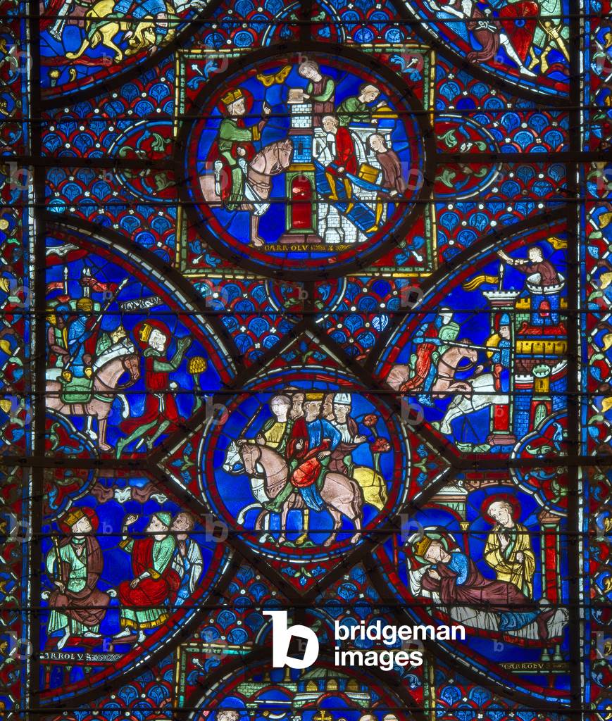 Cathedral of Chartres: detail: life of charlemagne, 13th century (stained glass)