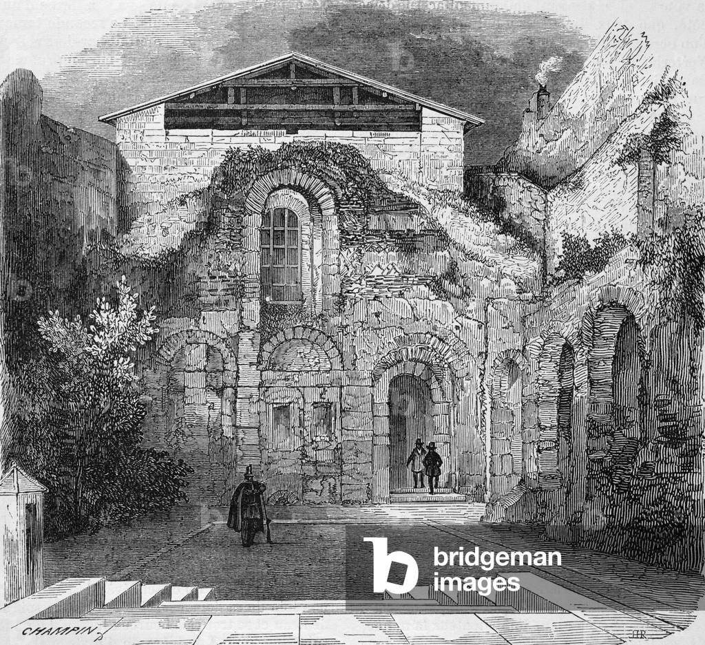 Ruins of the palace of the Roman Baths also known as the thermal baths of Cluny Collection pecere, 19th century (engraving)