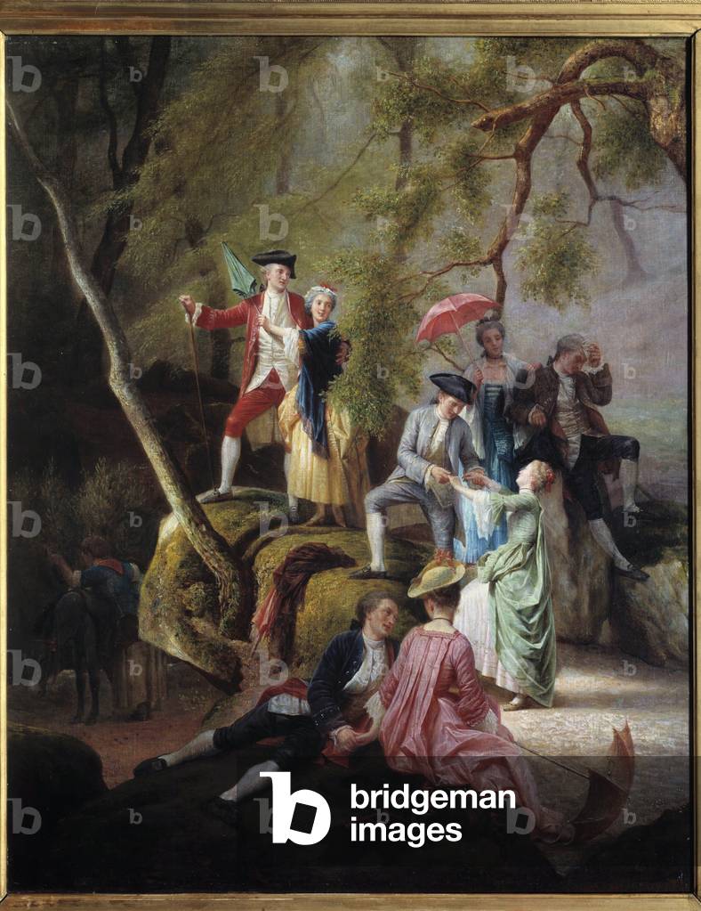 Country entertainment Gallant Scene during a walk of nobles, 19th century (oil on canvas)