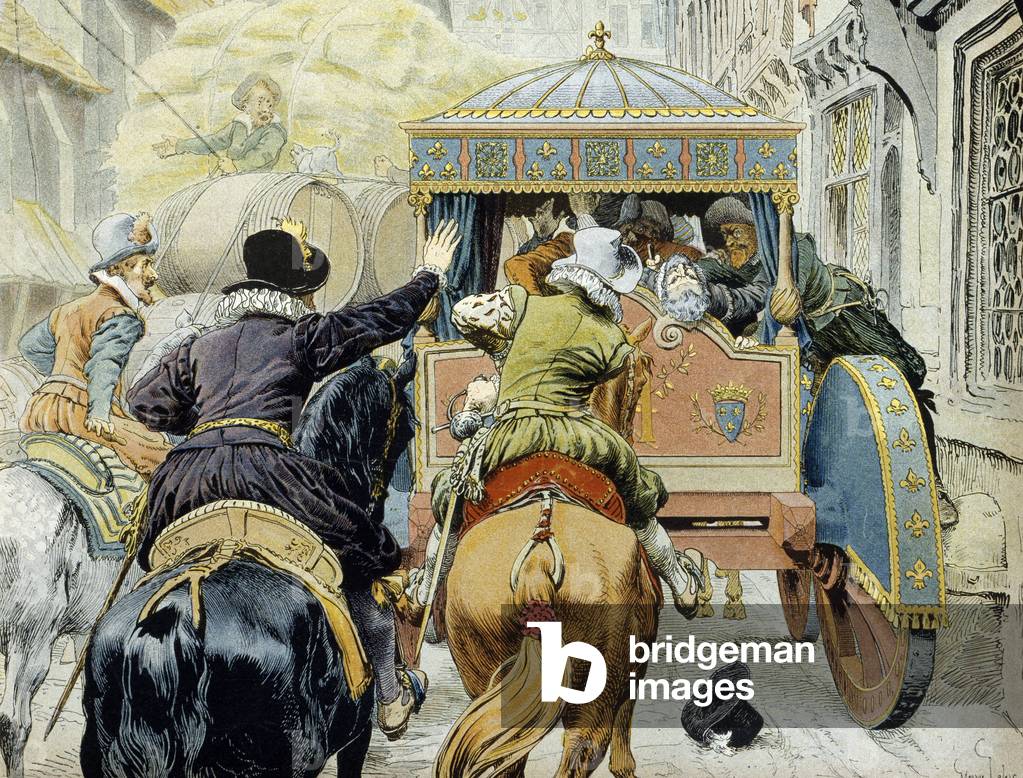 Storia della Francia: assassinio di Enrico IV (1553-1610), rue de la Ferronnerie a Parigi, 1901 (illustrazione