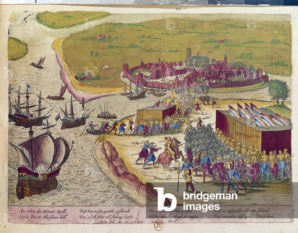 Capture of the fort of Brielle in 1572 Hollande, 17th century (engraving)