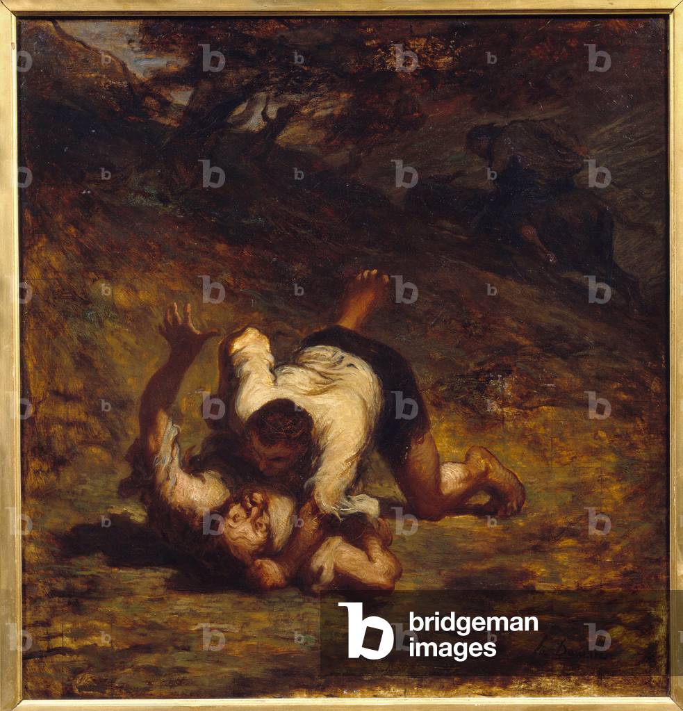 Thieves And Donkey. Illustration Of The Fable By Jean De La Fonatine, 1858 (oil on canvas)