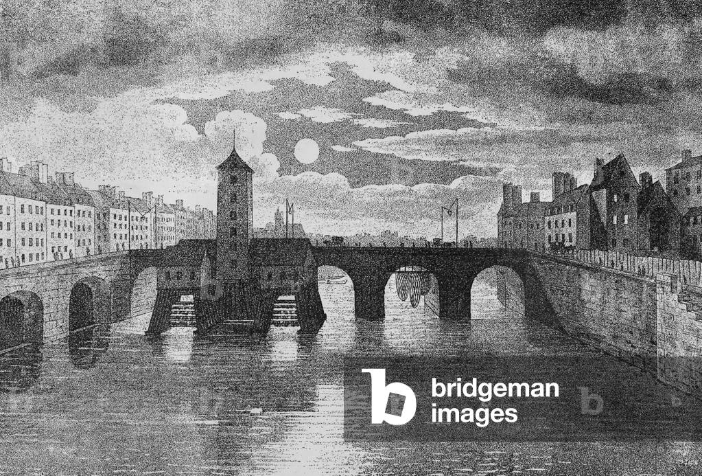 Pont Notre Dame as it existed in the 18th century the, 18th century (engraving)