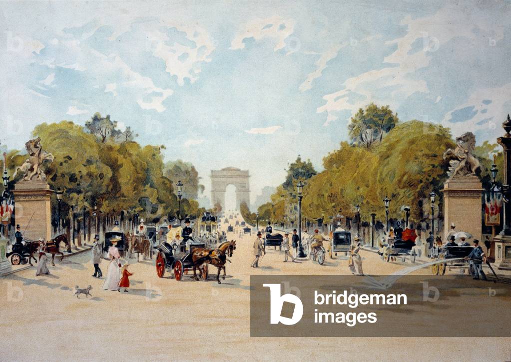 Bild von Zeichnung "

Ausblick auf die Avenue des Champs Elysees und den Arc de Triomphe in Paris" 1801 von Fr
