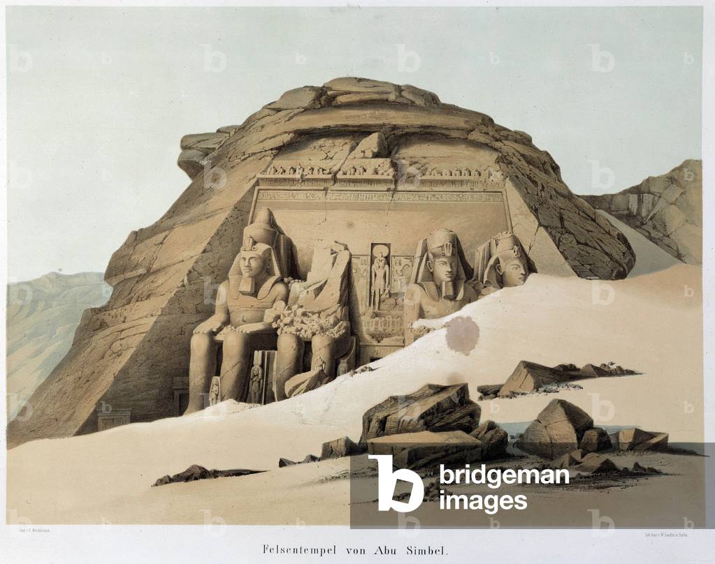 View of the temple of Abu Simbel. Egypt., 19th century (lithograph)