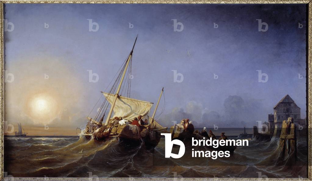 The Return Of Fishermen To The Setting Sun, 1835 (oil on canvas)