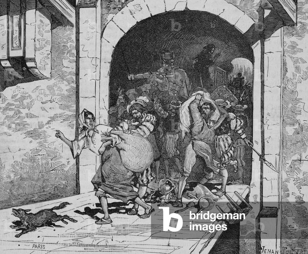 Parisians flee the epidemic of plague in 1544 (engraving)