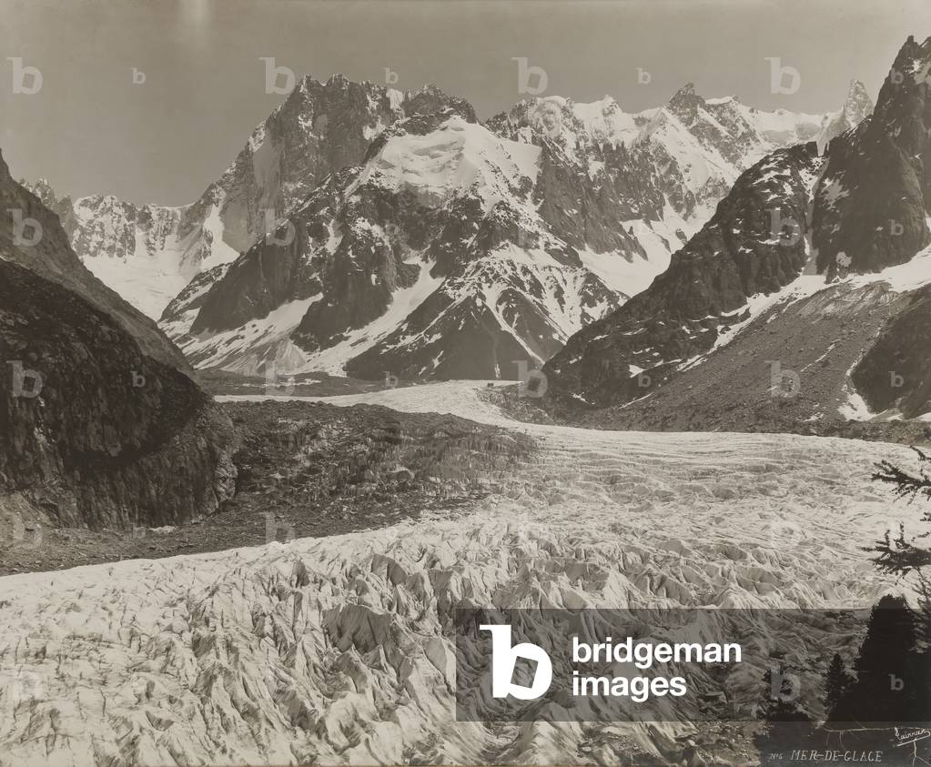 The Mer de Glace with climbers in the foreground, Chamonix (albumen print)
