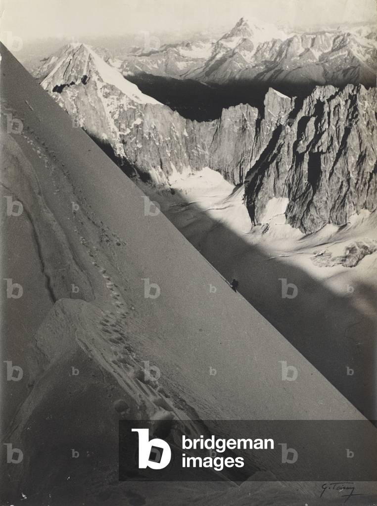 A climber ascending the North East face of les Droites, Chamonix, France (silver gelatin print)