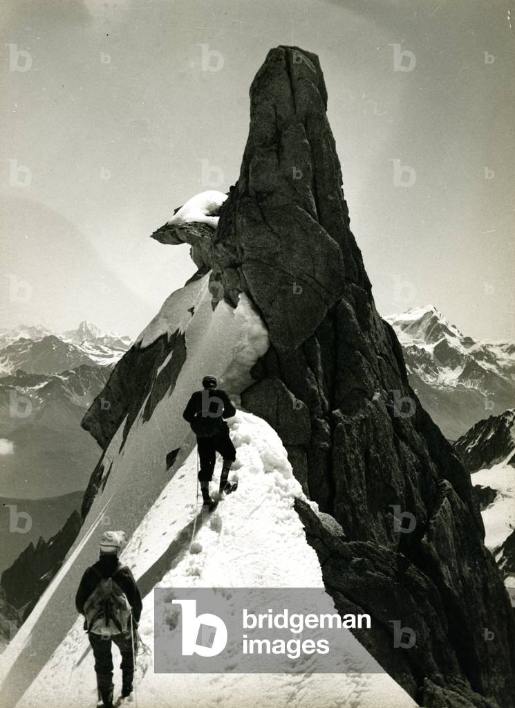 Climbers on an Aiguille in Chamonix (silver gelatin print)