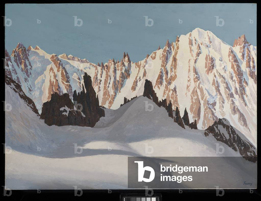 Les Courtes seen from the Petites Aiguilles Rouges du Dolent, Chamonix, France (oil on panel)