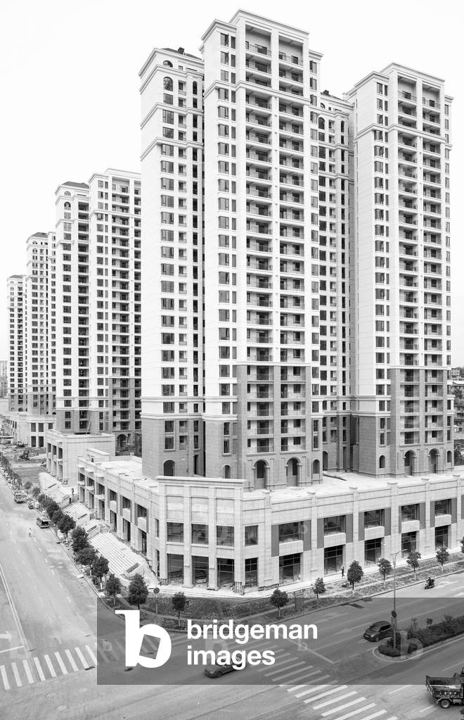 Empty housing, Yinin, China (b/w photo)