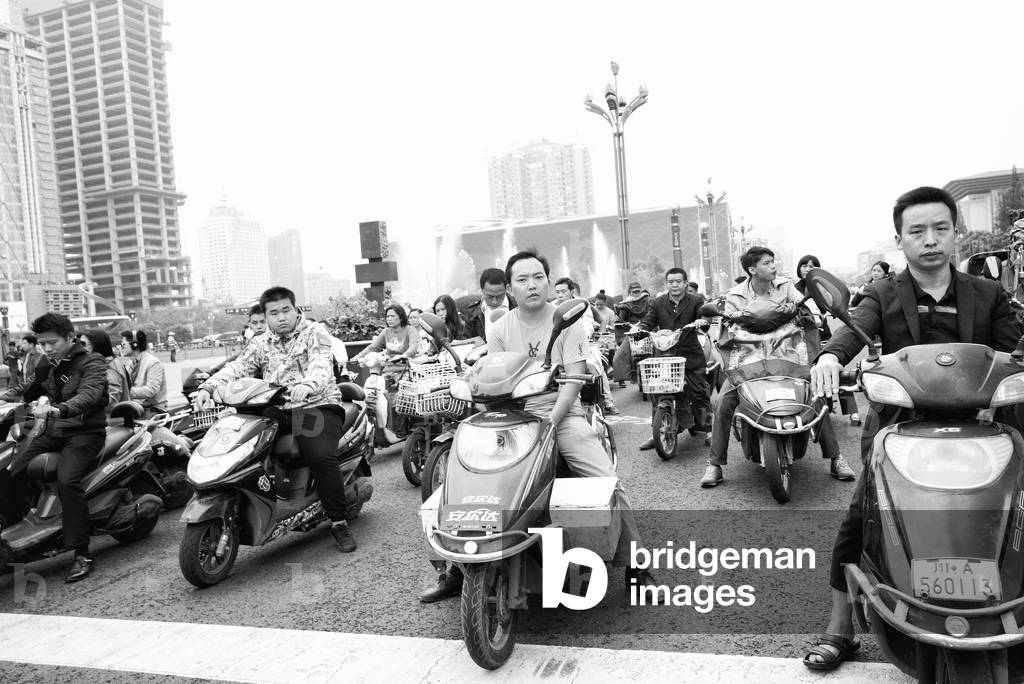 Rush Hour Chengdu, China (b/w photo)