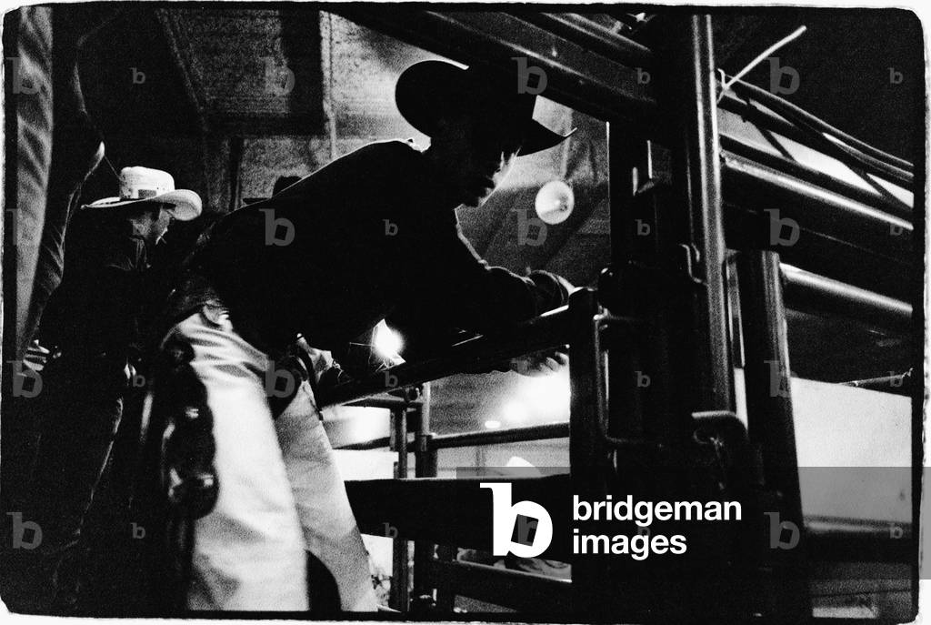 Jason Maddox at a rodeo in Tulsa Oklahoma, USA (b/w photo)