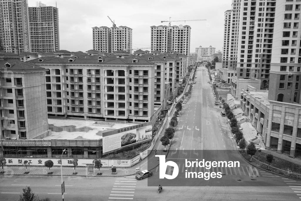 Empty buildings Yibin, China (b/w photo)