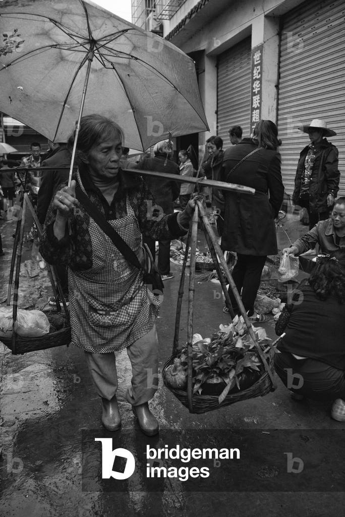 Market scene, China (b/w photo)