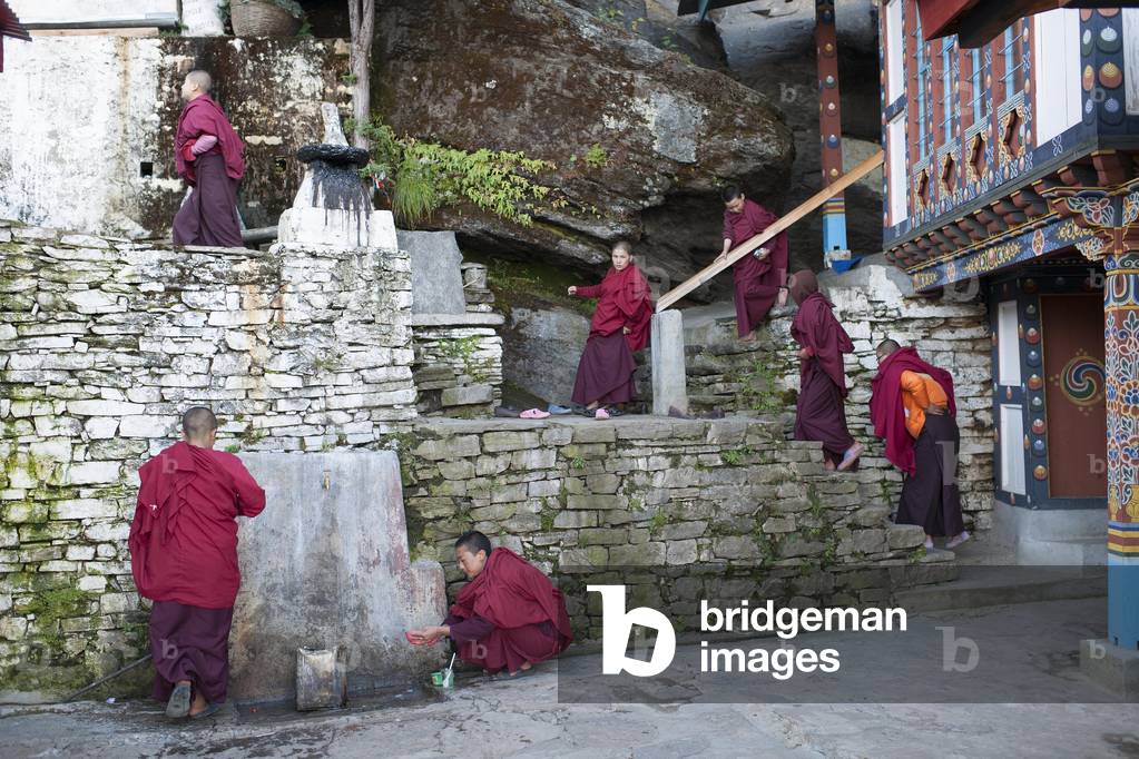 Nuns at their Nunnery high above Paro, Bhutan (photo)