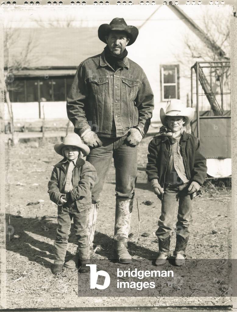 Nick, Oscar and Lilly Aucker, the Davis camp, JA ranch, Palu Duro canyon, Texas, USA (b/w photo)