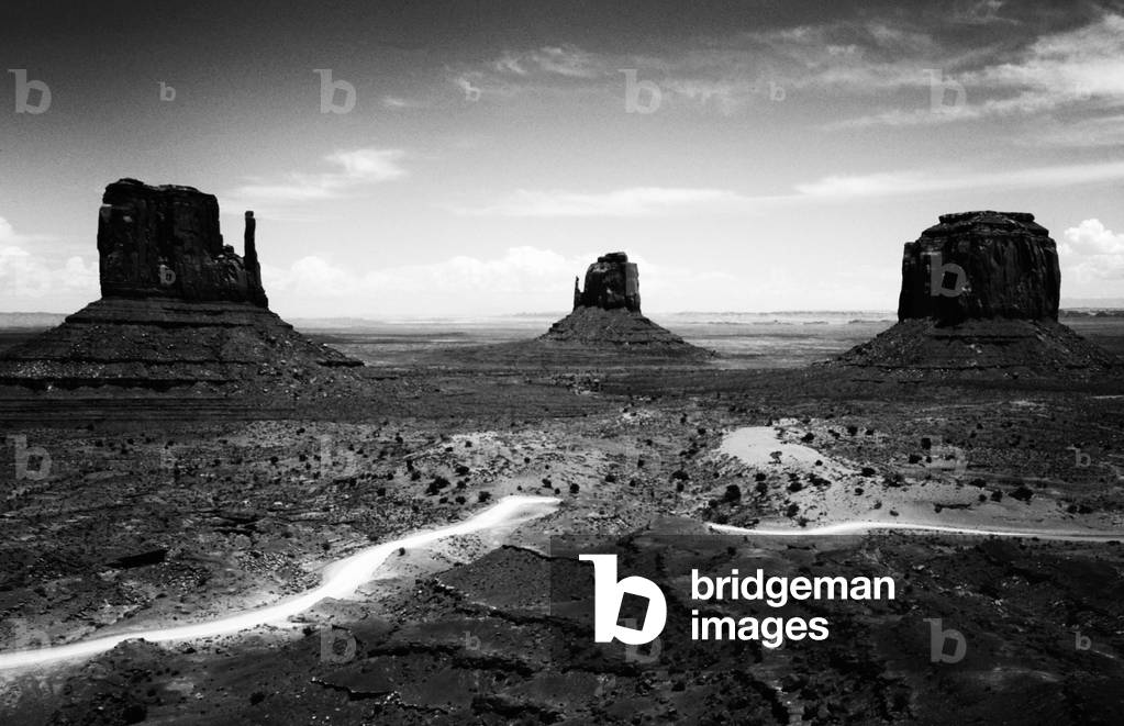 Monument valley 3, Four Corners area, USA (b/w photo)