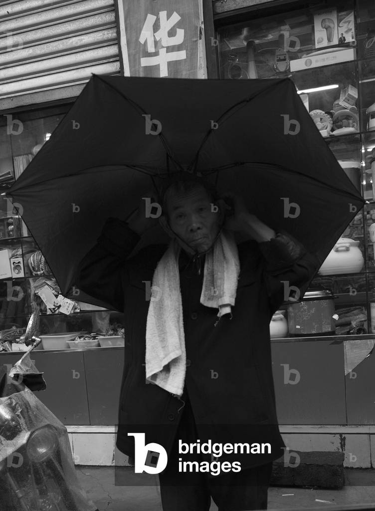 Market scene, China (b/w photo)