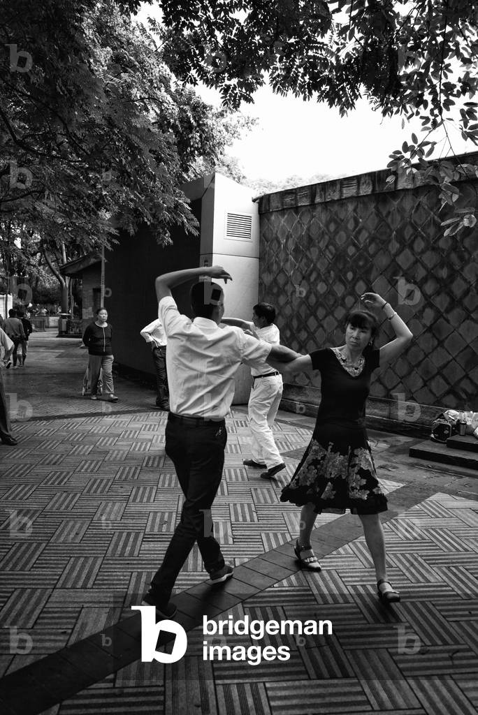 Dancing on the park, Chengdu, China (b/w photo)