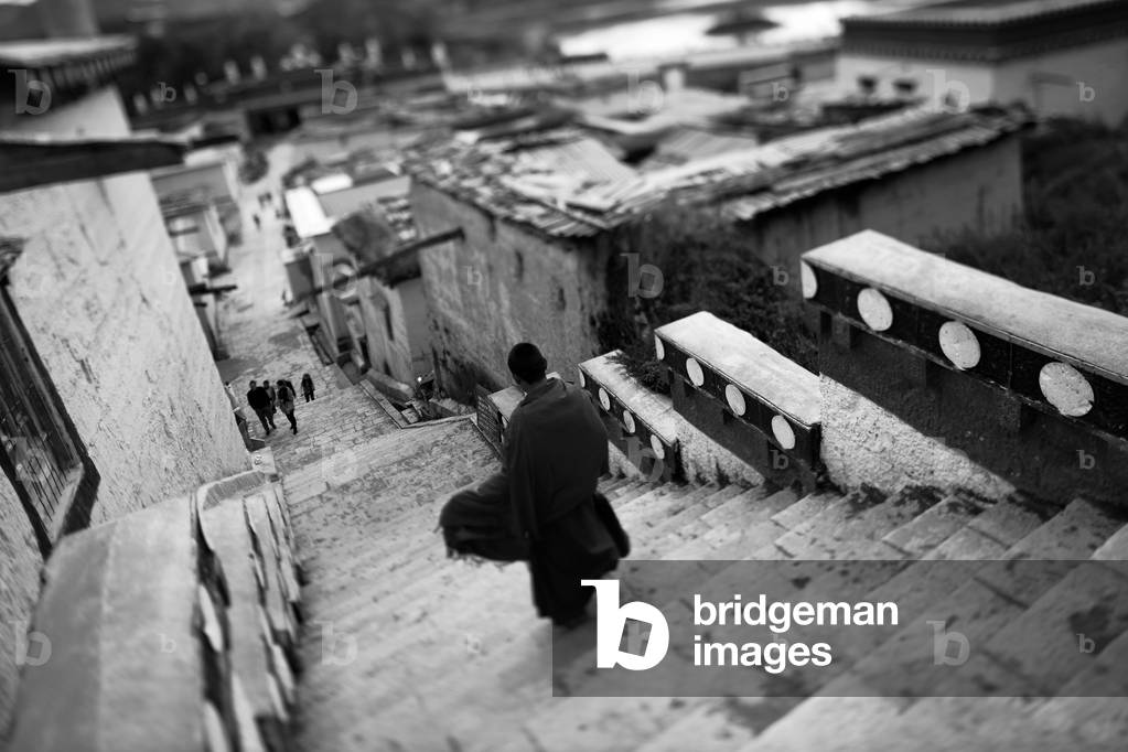 Novice monk, Shangri La, China (b/w photo)