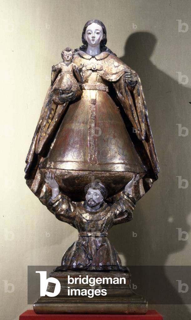 St. Francis sustaining the Madonna and Child (painted wood)