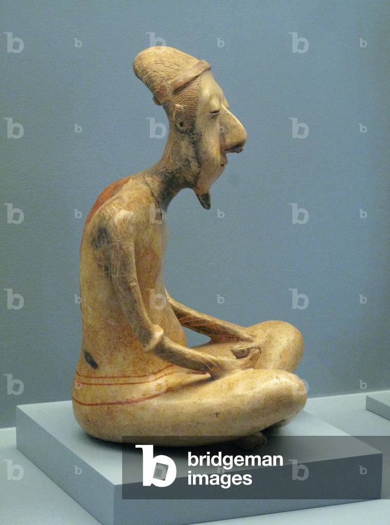 Statuette of a meditating old man, Lagunillas, Late Preclassic-Early Classic period, 300 BC-600 AD (clay, slip and burnish)